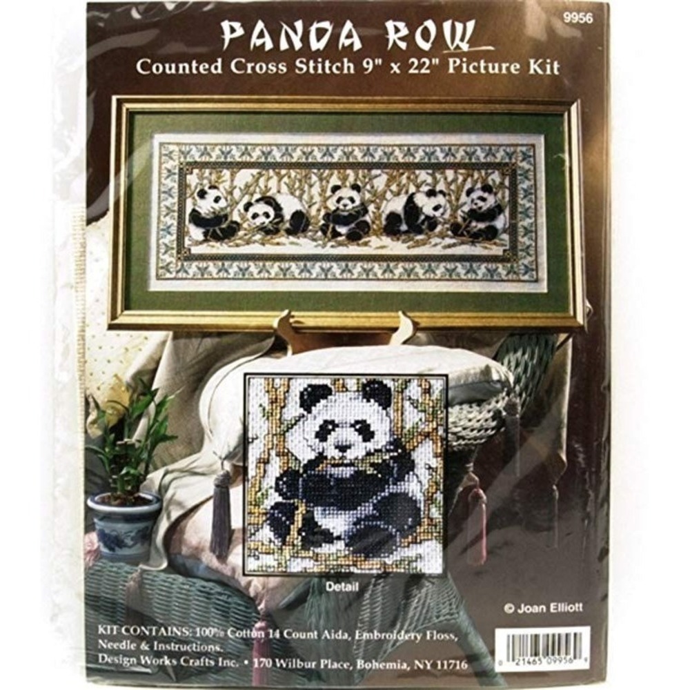 Design Works Crafts 9956 Joan Elliot Panda Row Counted Cross Stitch Kit 9"X22"